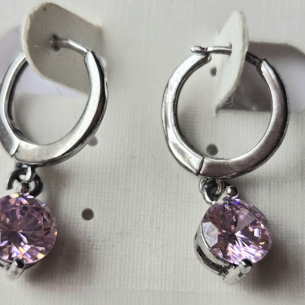 Pink Cubic Zirconia Sterling Silver Drop Earrings